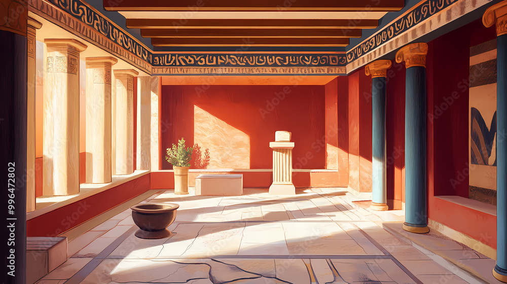 Naklejka premium Ancient minoan palace interior, knossos, crete. Minoan Civilization. Illustration