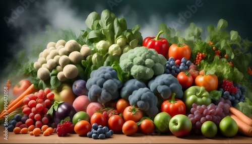 Vibrant Display of Organic Vegetables on Rustic Wooden Table photo