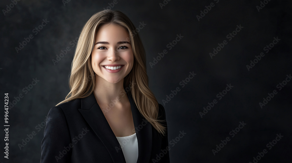 Fototapeta premium Professional Portrait of Smiling Woman in Black Blazer