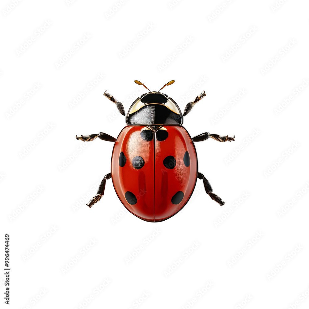 A tiny ladybug crawling on white background top view A tiny ladybug crawling on white background top view