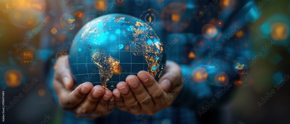 Hands Holding a Digital Globe Concept Hands Holding a Digital Globe Concept