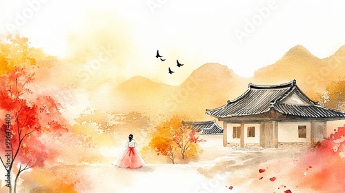 A serene watercolor scene f...
