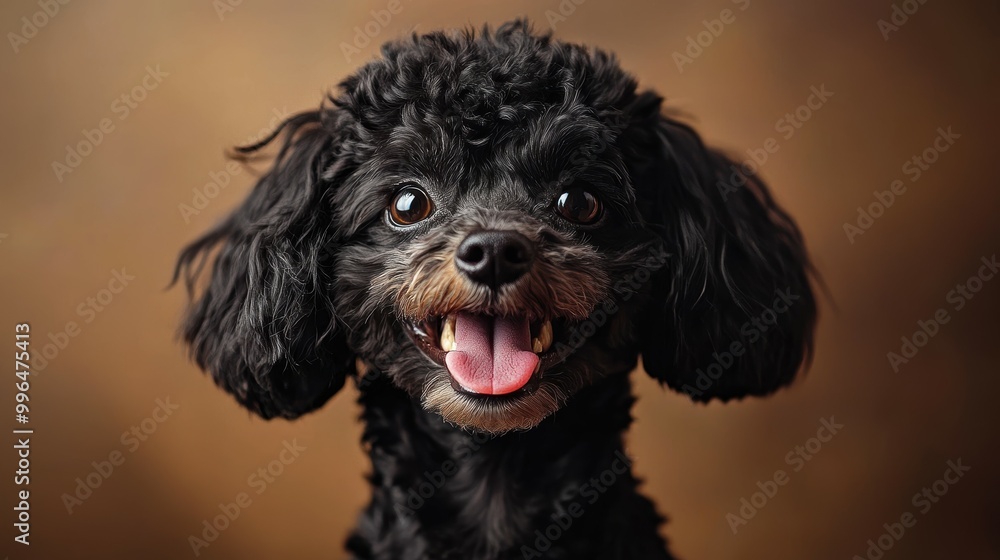 Affectionate Poodle happy head portrait on a brown background in the studio Affectionate Poodle happy head portrait on a brown background in the studio