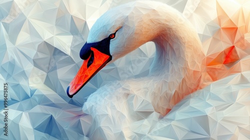 Geometric cubist swan head with the face in a polygon abstract pattern photo