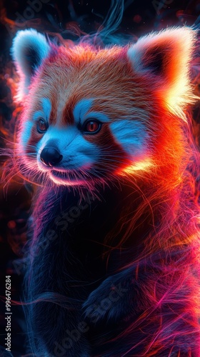 A red panda is luminescent in neon colors photo