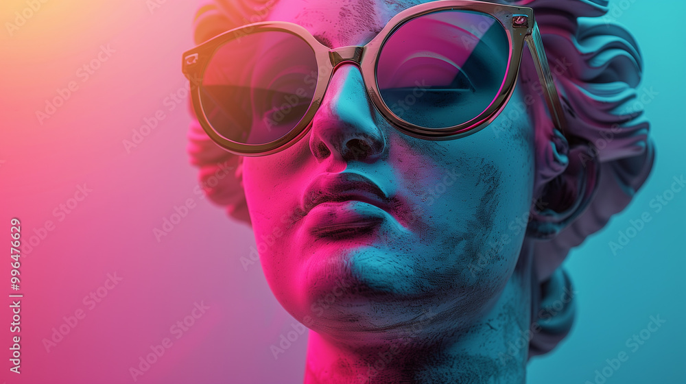 Athena statue with sunglasses, vibrant neon colors Athena statue with sunglasses, vibrant neon colors