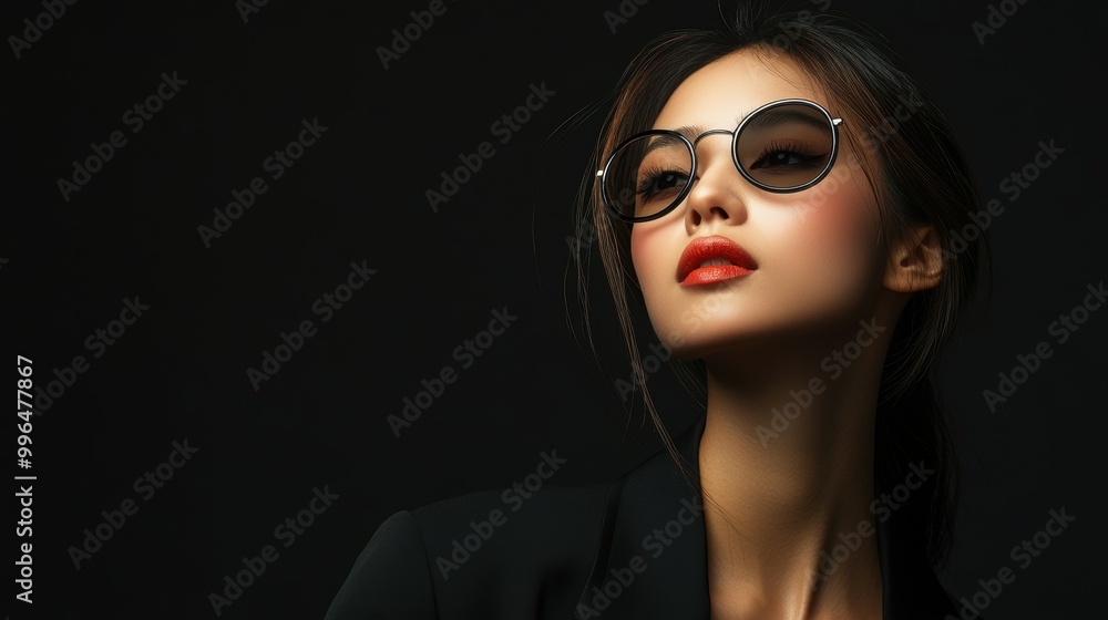 Portrait of a stylish Asian fashion designer striking a pose on a chic, jet black background with free copy space Portrait of a stylish Asian fashion designer striking a pose on a chic, jet black background with free copy space