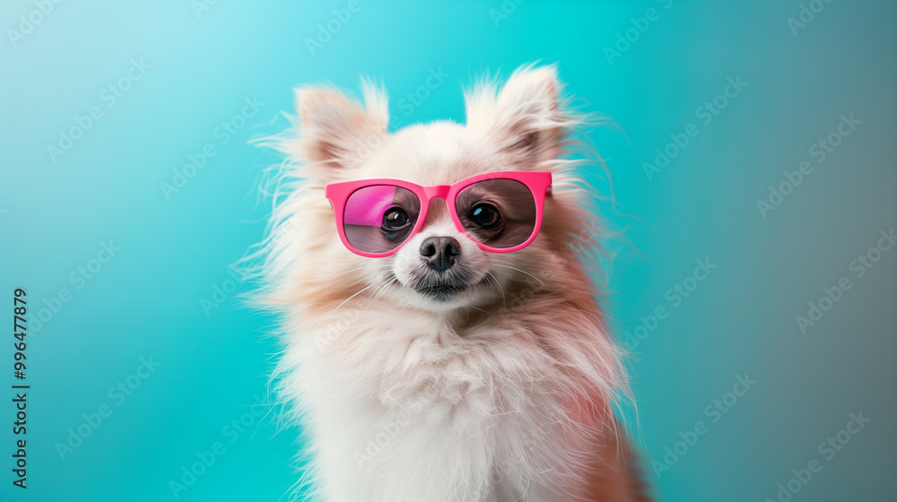 Cute pomeranian or chihuahua in front of a colorful background Cute pomeranian or chihuahua in front of a colorful background