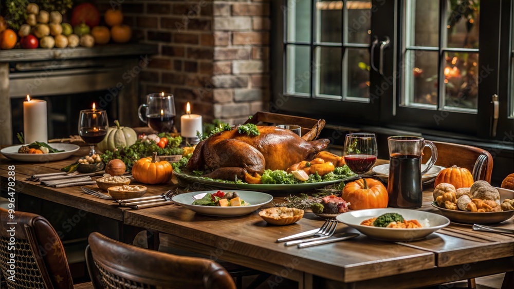 thanksgiving table setting with grilled turkey and other dishes thanksgiving table setting with grilled turkey and other dishes