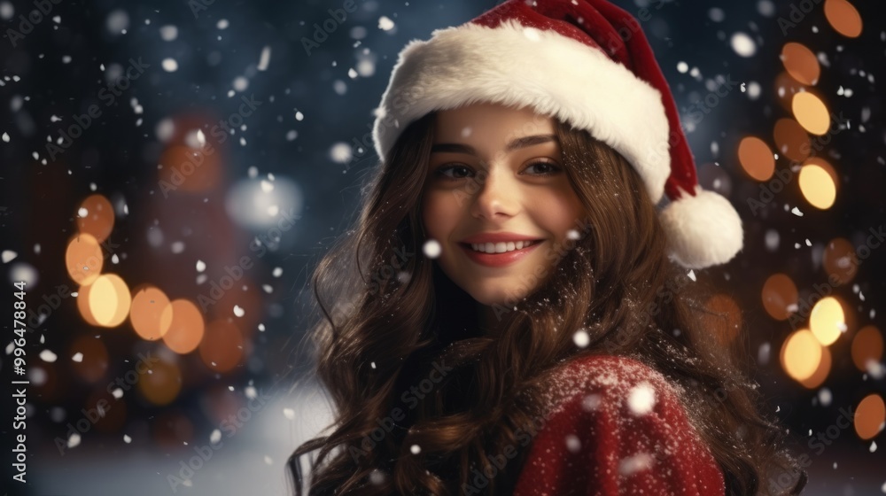 Woman wearing a Christmas hat. ai generated art image Woman wearing a Christmas hat. ai generated art image