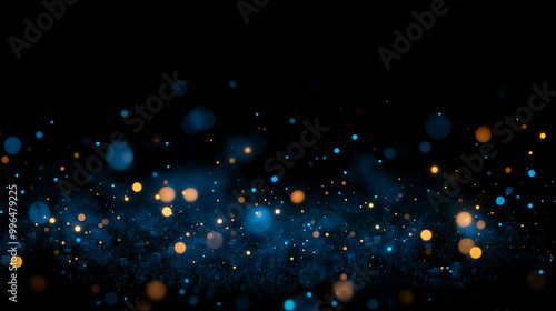 Abstract Digital Blue and Orange Particle Lights on Dark Background