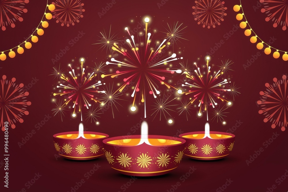 Vibrant Diwali Celebration with Decorative Oil Lamps and Colorful Fireworks - Perfect for Diwali Event Marketing and Promotional Materials Vibrant Diwali Celebration with Decorative Oil Lamps and Colorful Fireworks - Perfect for Diwali Event Marketing and Promotional Materials