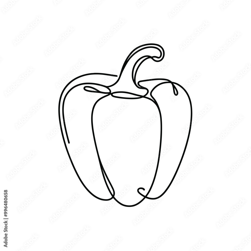 A pepper is drawn in a lineart style. The pepper is cut off at the top and has a stem at the bottom A pepper is drawn in a lineart style. The pepper is cut off at the top and has a stem at the bottom