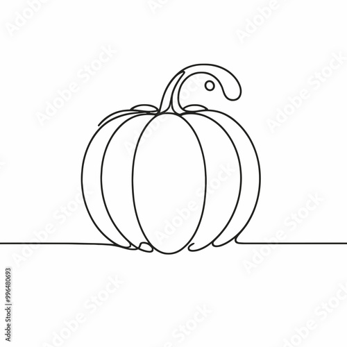 A pumpkin is drawn in black and white. The pumpkin is sitting on a white background. The pumpkin is the main focus of the image