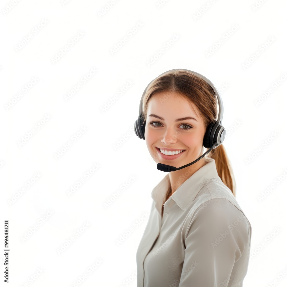 Headset woman background portrait. Headset woman background portrait.