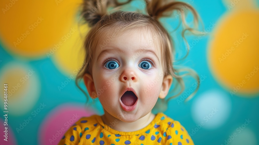 Joyful Surprise - Cheerful Portrait of a Young Child on Vibrant Playful Background Joyful Surprise - Cheerful Portrait of a Young Child on Vibrant Playful Background