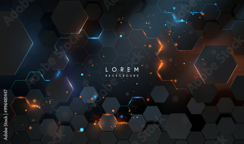 Hexagonal shapes background with light effects