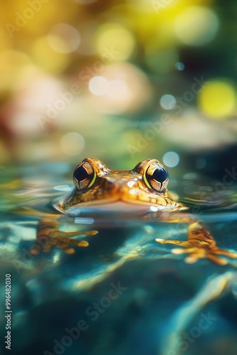 Amphibian creature emerging from clear water, symbolizing the beauty of wetland ecosystems