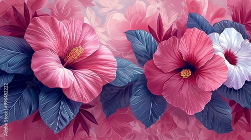 Wallpaper Mural pattern is traditional local fabric design featuring floral and foliage motifs in continuous ikat patterns. the background is beautifully shaded in tones of pink, suitable for fashion. sweet color Torontodigital.ca