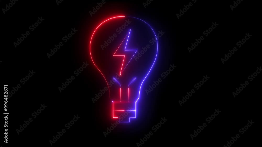 Neon electric bulb icon with charging icon animation. Light lamp sign icon on black background. Light lamp icon with shadow on black background. Neon electric bulb icon with charging icon animation. Light lamp sign icon on black background. Light lamp icon with shadow on black background.