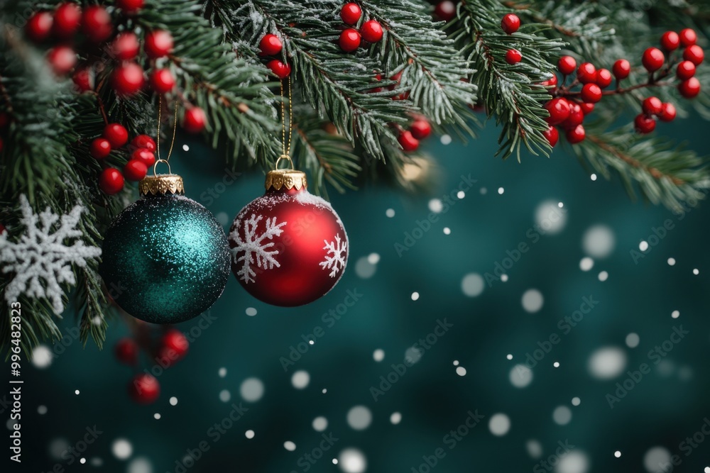 Festive Christmas Background with Ornaments, Snowflakes, and Pine Branches
Festive Christmas Background with Ornaments, Snowflakes, and Pine Branches