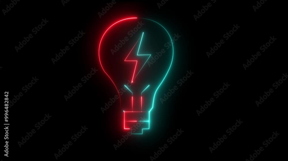Neon electric bulb icon with charging icon animation. Light lamp sign icon on black background. Light lamp icon with shadow on black background. Neon electric bulb icon with charging icon animation. Light lamp sign icon on black background. Light lamp icon with shadow on black background.