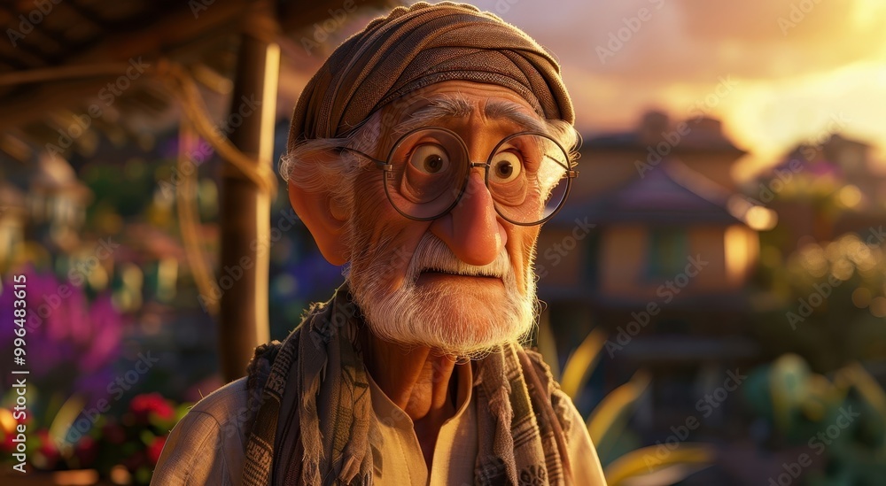 An elderly animated character with glasses, wearing a scarf and showing a surprised expression, set against a vibrant, colorful background. An elderly animated character with glasses, wearing a scarf and showing a surprised expression, set against a vibrant, colorful background.