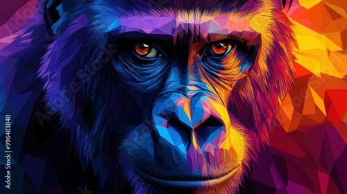Geometric cubist gorilla head with the face in a polygon abstract pattern