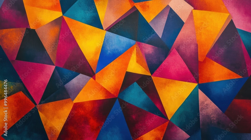 Vibrant geometric abstract pattern with colorful triangles and shapes, creating a dynamic and modern design. Vibrant geometric abstract pattern with colorful triangles and shapes, creating a dynamic and modern design.