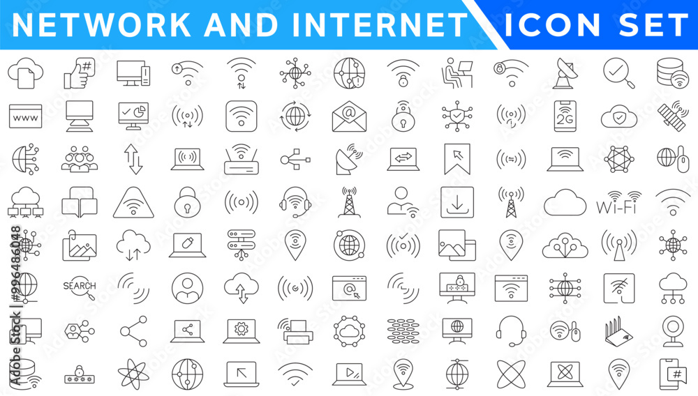 Network icons. Network icon set. Network line icons. Vector illustration. Editable stroke. Network icons. Network icon set. Network line icons. Vector illustration. Editable stroke.