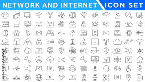 Network icons. Network icon set. Network line icons. Vector illustration. Editable stroke.