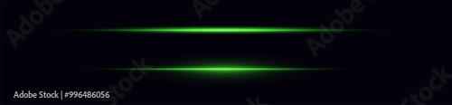 Laser lines of light. Horizontal neon light. Neon green horizontal speed lines. Glowing stripes. Laser beams. light lines of movement and speed in neon color.Beautiful flash of light and sparks.