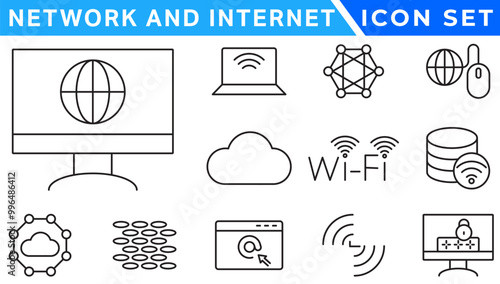 Network icons. Network icon set. Network line icons. Vector illustration. Editable stroke.