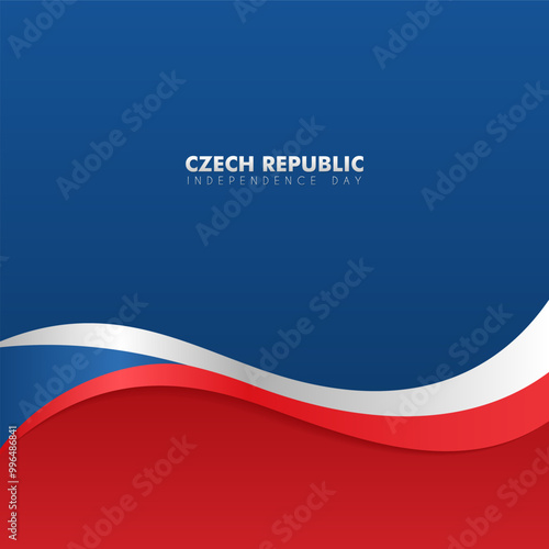 Czech Republic Independence Day, blue and red background with czech republic flag ribbon