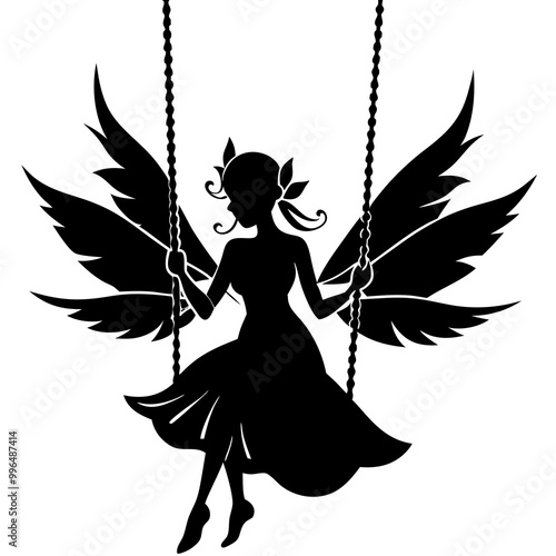 Fairy swing silhouette vector illustration on white background