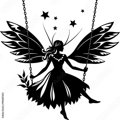 Fairy swing silhouette vector illustration on white background