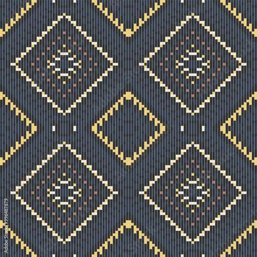 Squares Traditional Indian Melodic Patternfolk Embroidery, Aztec Geometric Ornament Print. Design for Carpet, Wallpaper, Clothing, Wrapping, Fabric