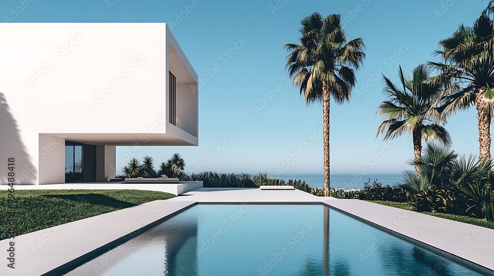 Modern Minimalist Villa with Infinity Pool and Palm Trees Modern Minimalist Villa with Infinity Pool and Palm Trees