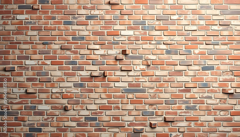 Fototapeta premium Horizontal old red brick wall for background.