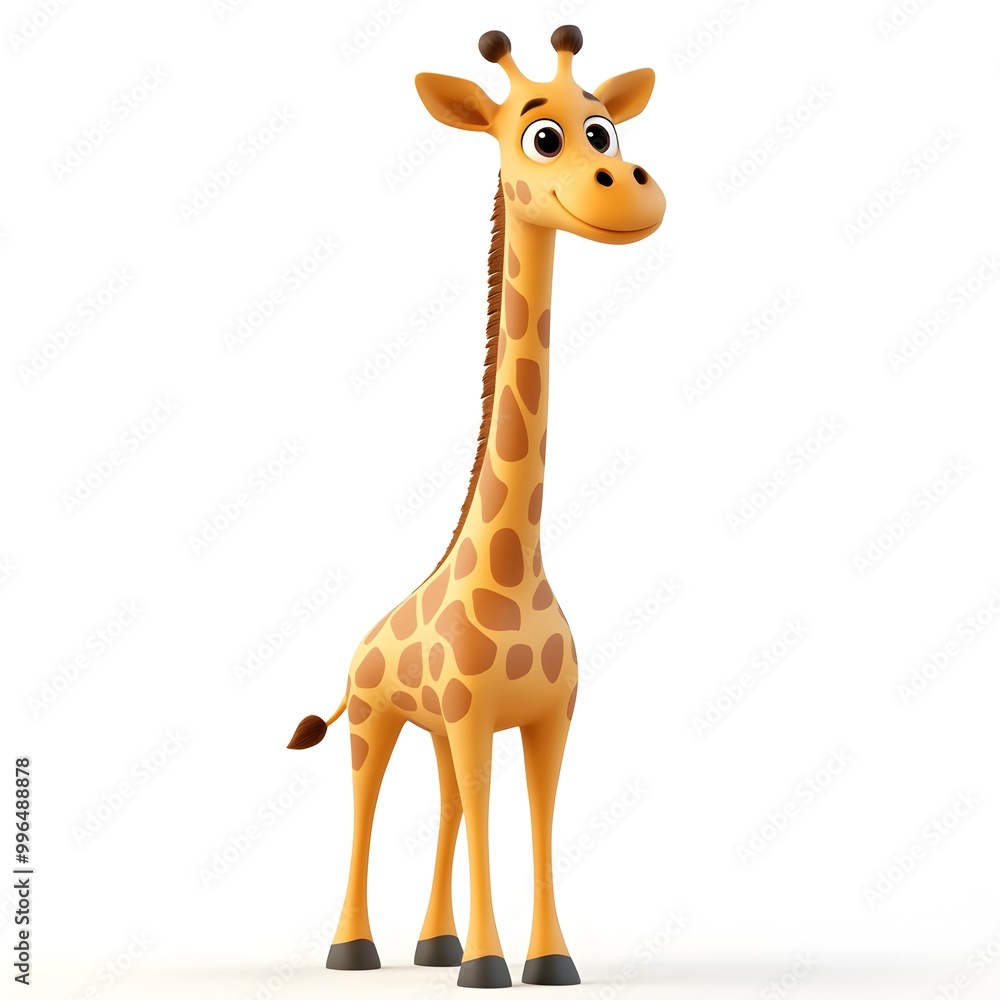 Obraz premium Cute and Gentle 3D Giraffe Character on Clean White Background