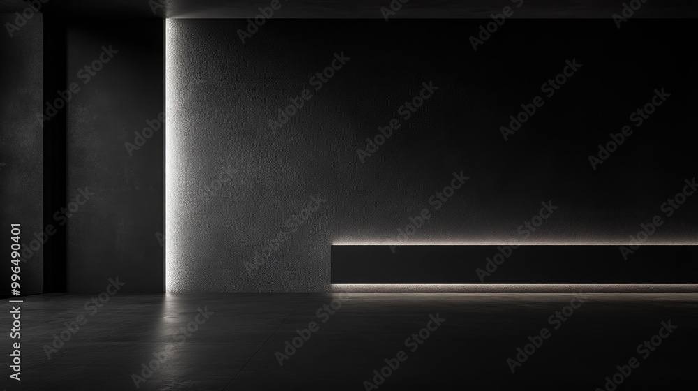 Obraz premium Elegant dark room at night featuring negative space with a blank wall and ample copy space
