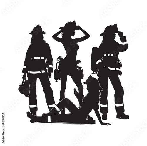 pose of Firefighter silhouette vector illustration 