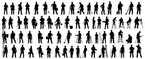 Set of silhouette of construction worker. isolated on white background.