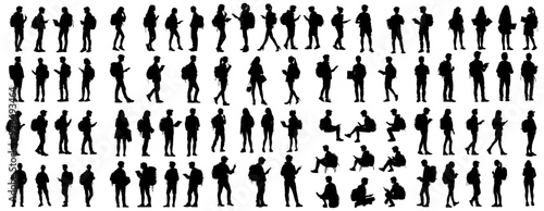 Set of silhouette of student. isolated on white background.