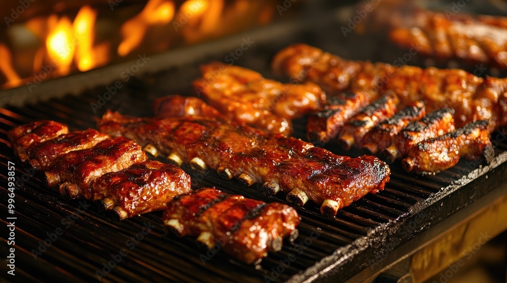 Sizzling barbecue meats on the grill create a delectable spread for a delightful dining experience Sizzling barbecue meats on the grill create a delectable spread for a delightful dining experience