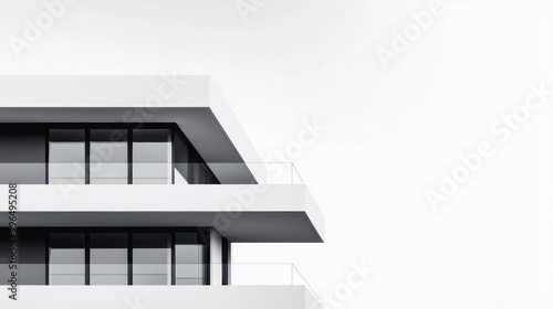 Multi-layered architectural mass, dynamic facade, all-white