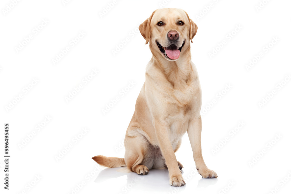 cute golden retriever dog feeling happy, sticking his tongue out and wearing a red bowtie ,beautiful labrador retriever dog laying down and looking at the camera against white background cute golden retriever dog feeling happy, sticking his tongue out and wearing a red bowtie ,beautiful labrador retriever dog laying down and looking at the camera against white background