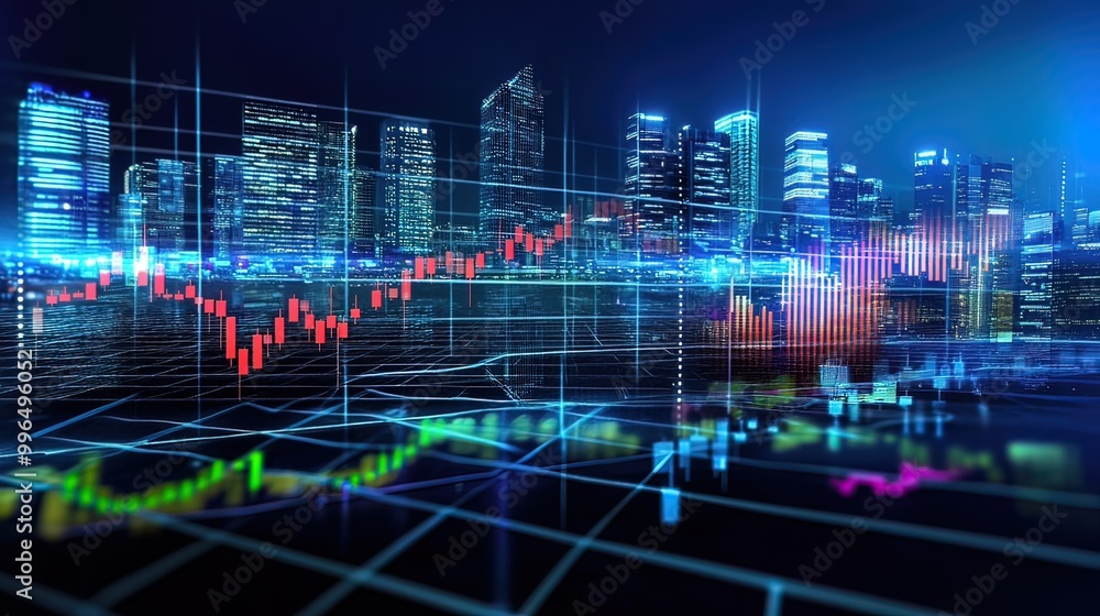 Cityscape with Financial Data Overlay Cityscape with Financial Data Overlay