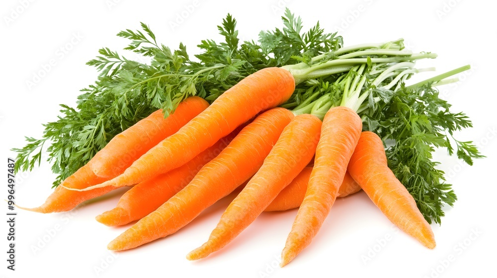 Fresh carrots cascading down isolated on a white background Fresh carrots cascading down isolated on a white background
