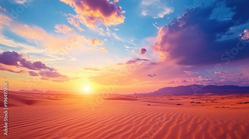 Stunning desert sunset featuring colorful clouds in the sky High quality image